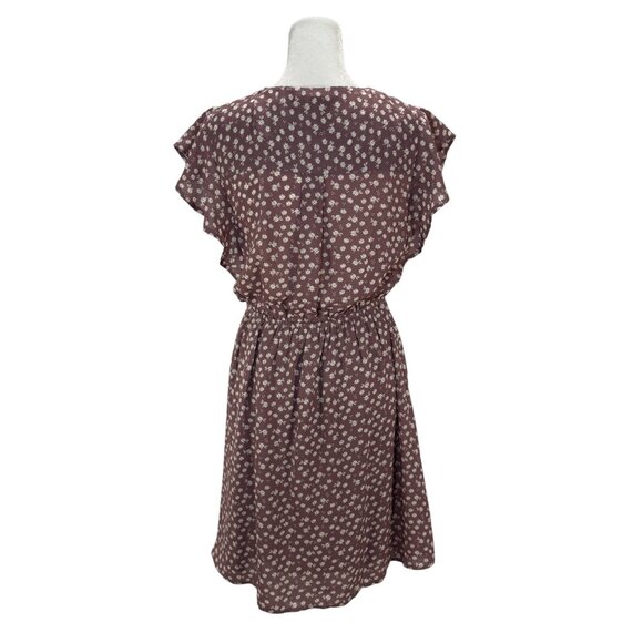 NWOT Size M Mauve Floral Print Dress, Ruched Drawstring Waist, Flutter Sleeves - Picture 3 of 4